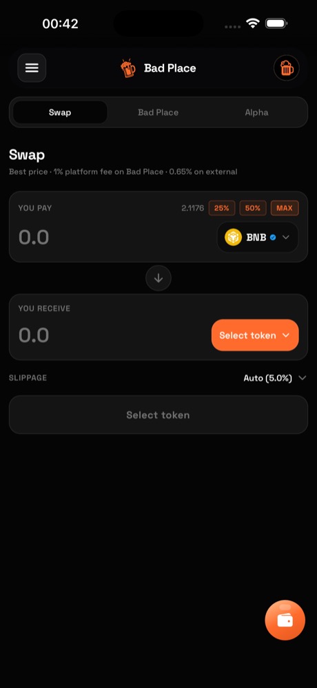 Swap, BNB → token, slippage, smart routing