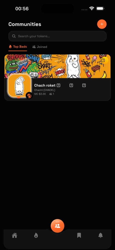 Communities, Top Bads, banner card with token, MC & members.