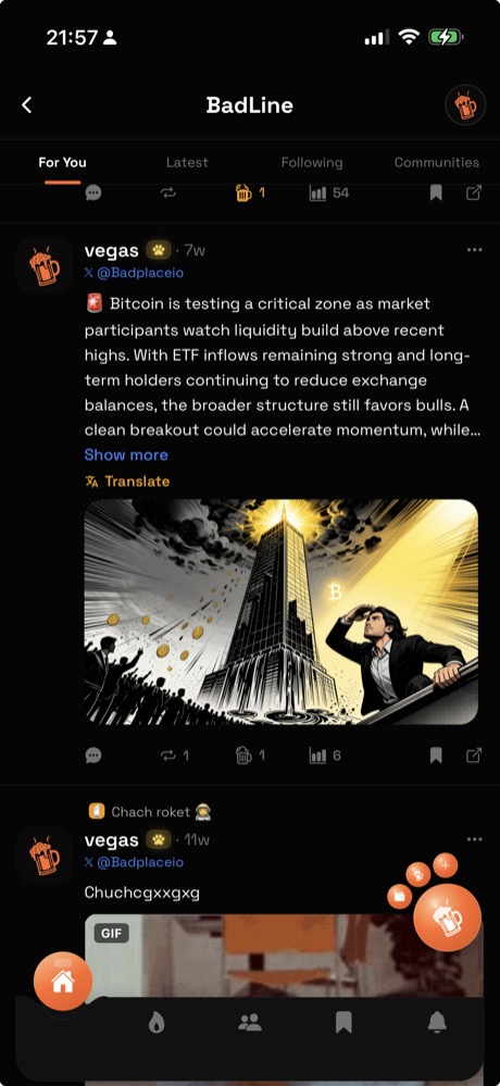 On open, the feed loads in full, no connect, no seed phrase.